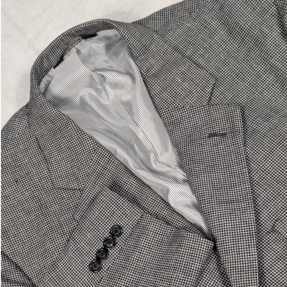 Jos. A. Bank Mens 48R Linen Wool Blend Houndstooth‎ Blazer Sport Coat Grey 01175
